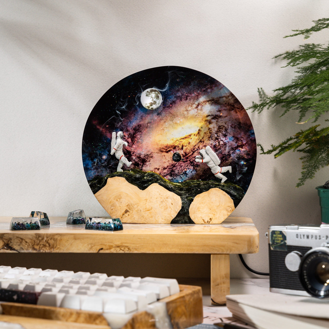 Astronauts in Interstellar Space Epoxy Lamp-Round