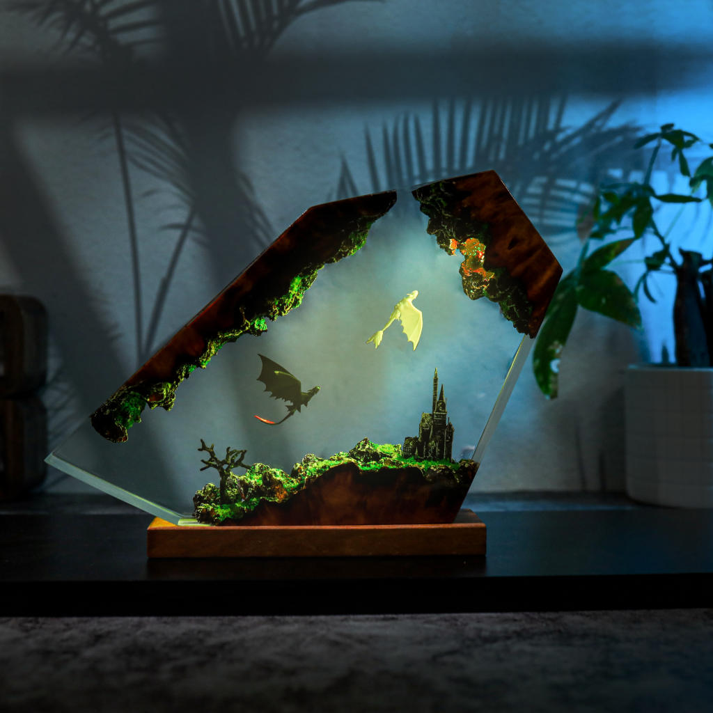 Flying Toothless and Light Fury Lamp