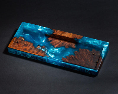 Blue Resin and Wood Keyboard Case