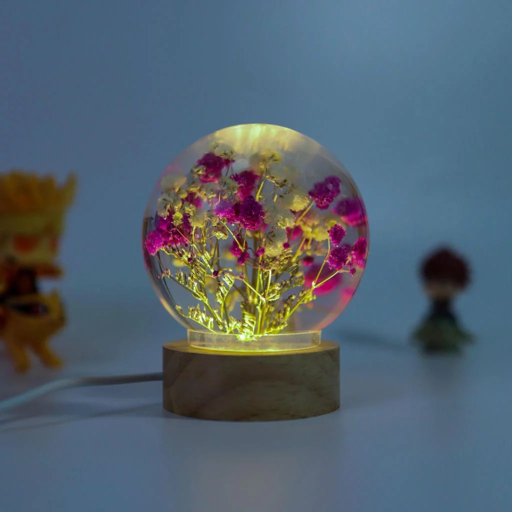 Baby's Breath Flower in Glass Night Lamp