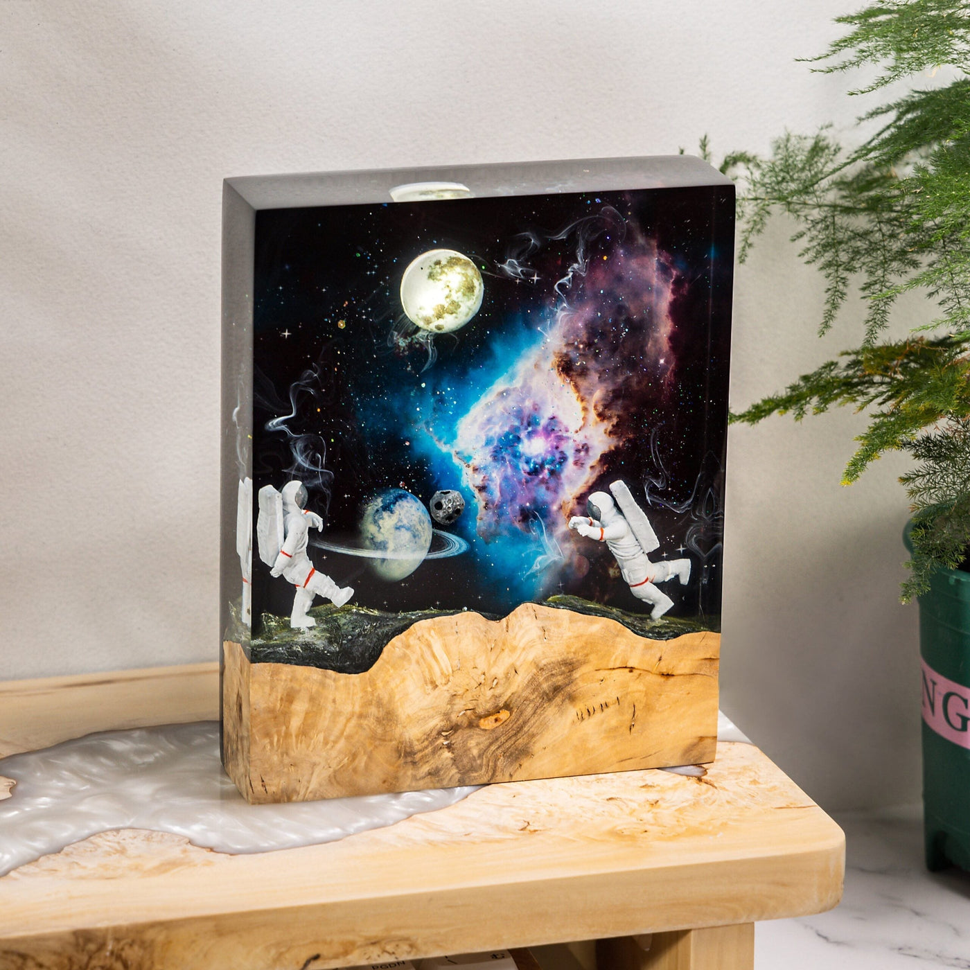 Astronauts in Interstellar Space Epoxy Lamp-Rectangle