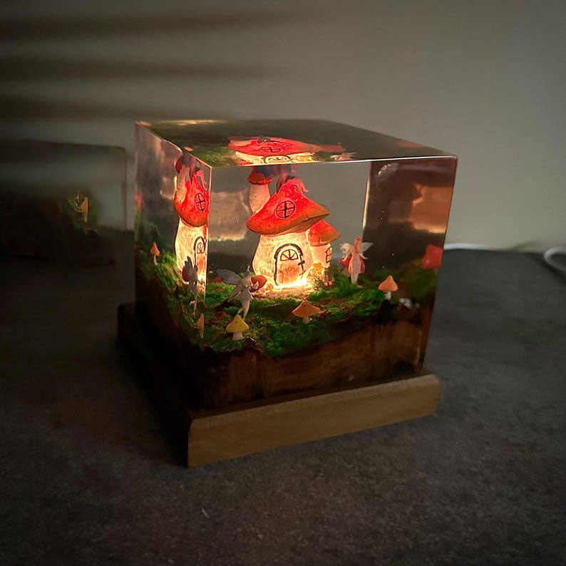 Mushroom House in Fairy Forest Resin Lamp