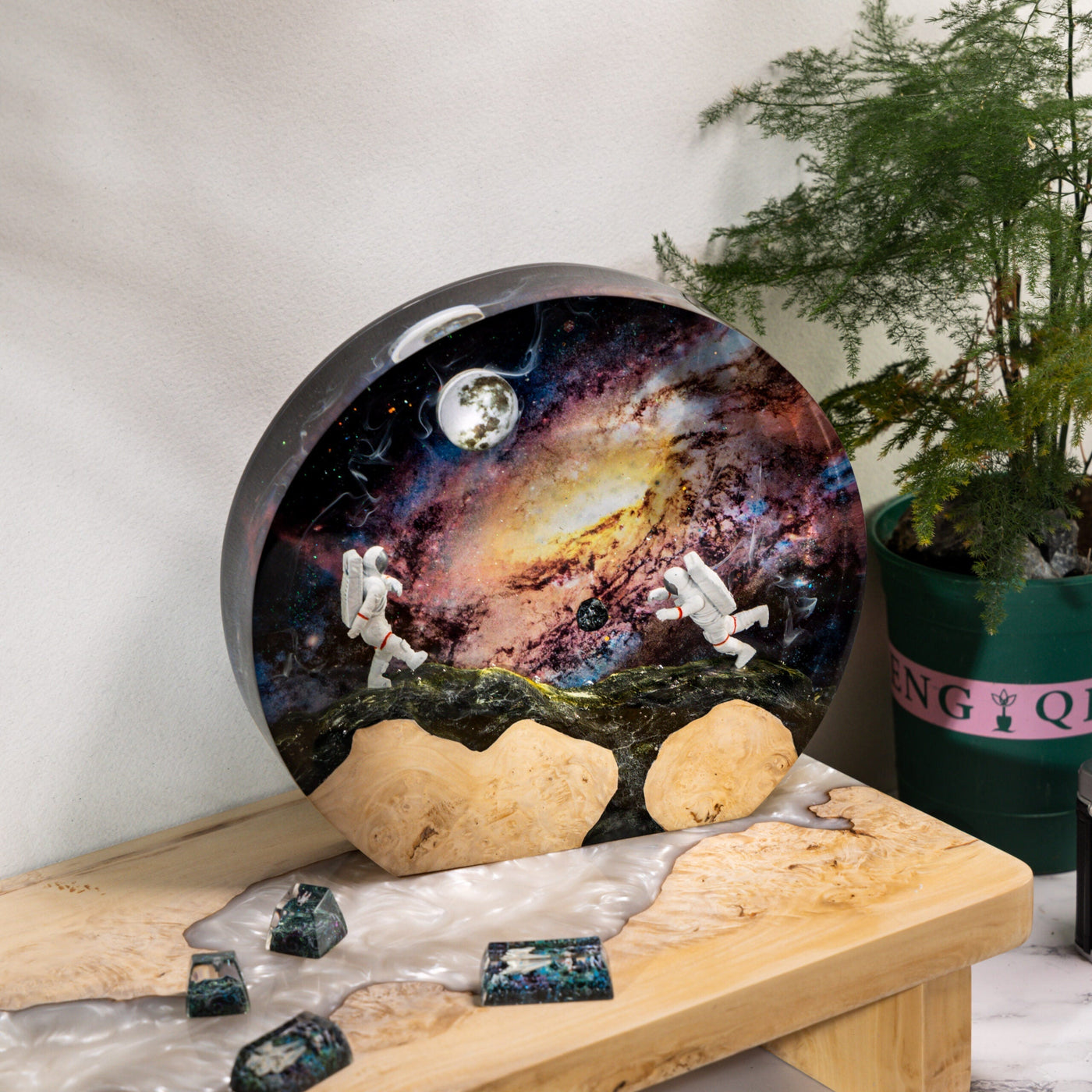 Astronauts in Interstellar Space Epoxy Lamp-Round