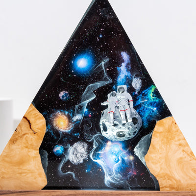 Astronauts in Galaxyspace Resin Lamp