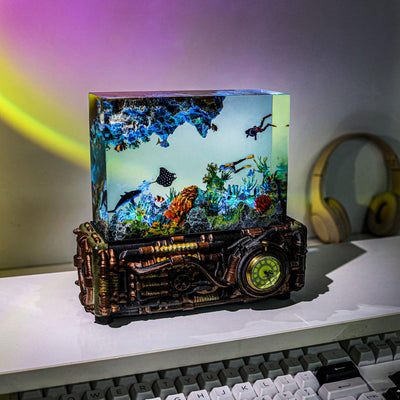 Underwater Scene and Classic clock Resin Lamp