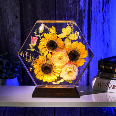 Hexagon Real Sunflower Night Light