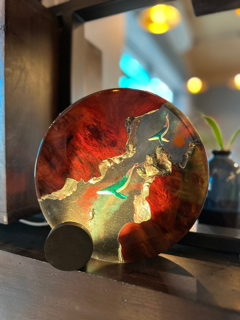 Whale and Scuba driver Resin Lamp