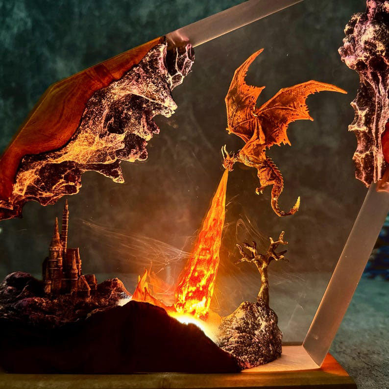 Fire Breath Dragon Resin Lamp