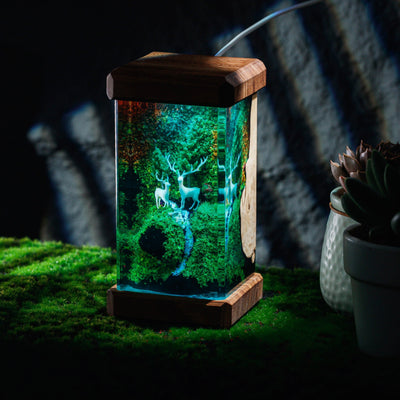 Deer and Landscape Resin Lamp