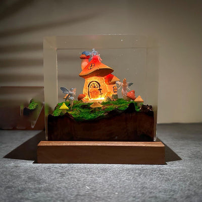 Mushroom House in Fairy Forest Resin Lamp