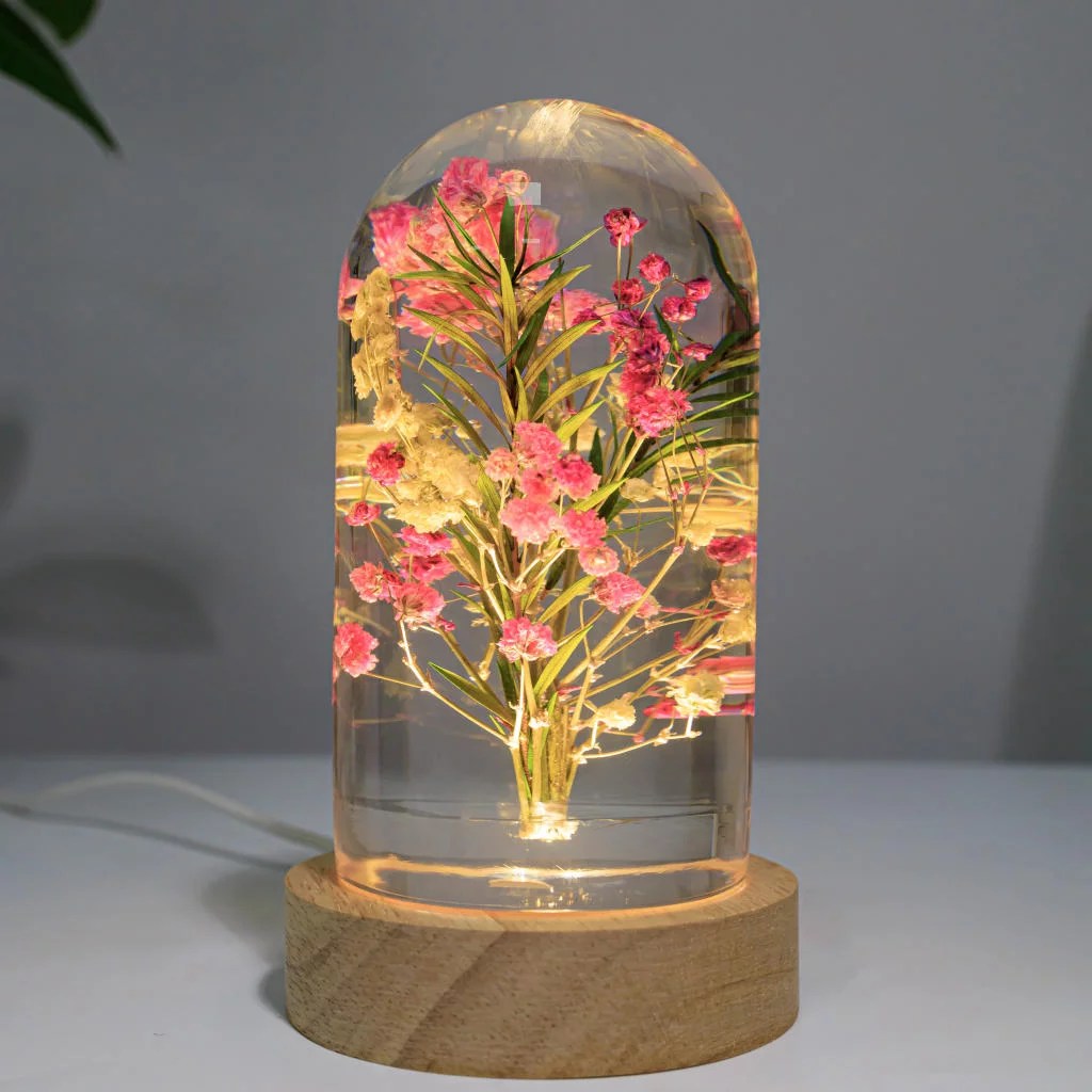 Spherical Cylinder Baby’s Breath Flower Epoxy Lamp