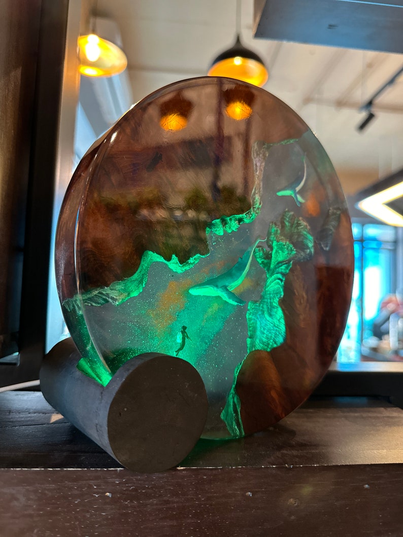 Whale and Scuba driver Resin Lamp