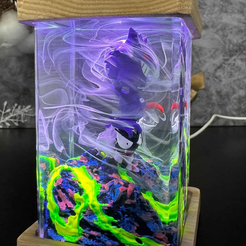 Gengar and Haunter Pokemon Resin Epoxy Lamp, Night Light