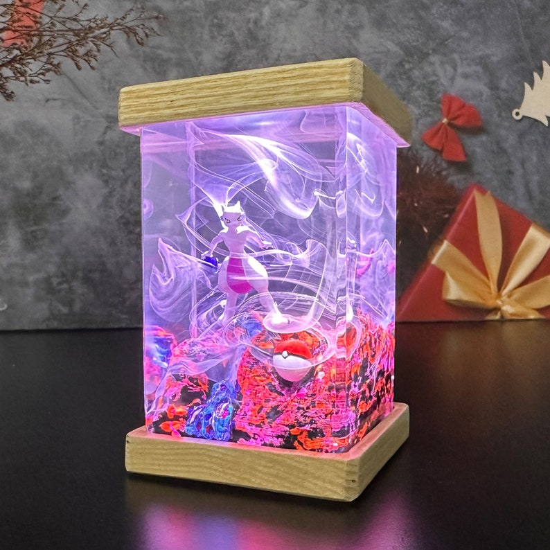 Mewtwo Pokemon Resin Epoxy Lamp, Night Light