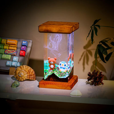 Rilakkuma and Piplup Pokémon Resin Lamp