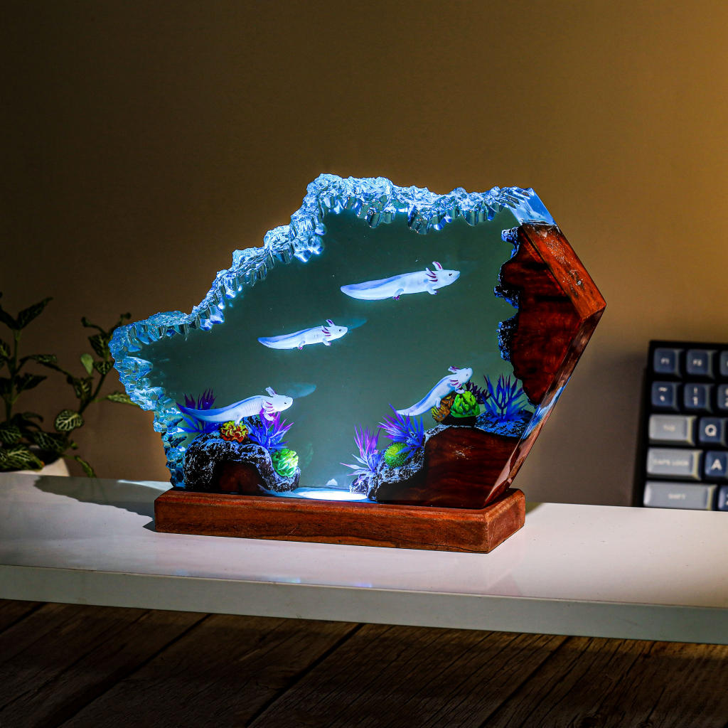 Swimming Axolotl Epoxy Lamp