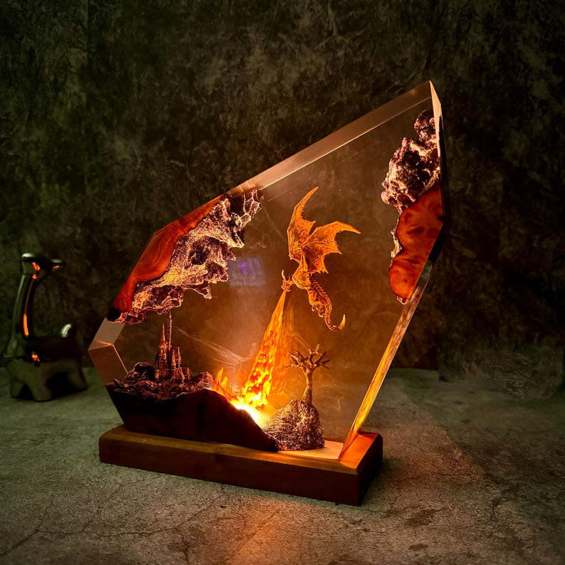 Fire Breath Dragon Resin Lamp