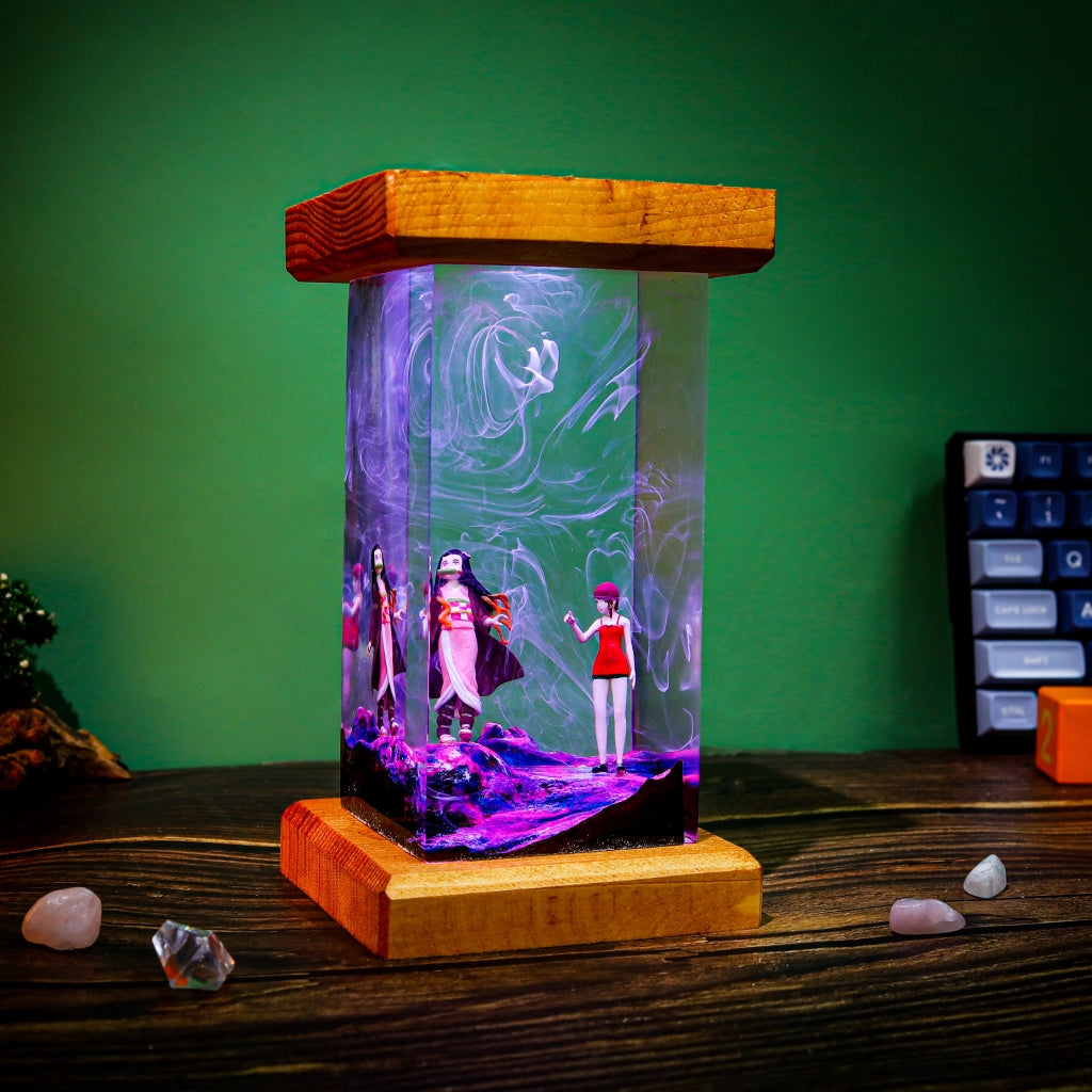 Demon Slayer Nezuko and Lain Iwakura Resin Night Light