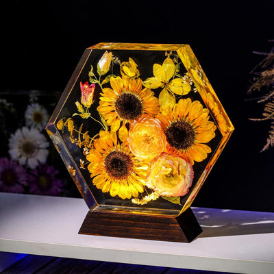 Hexagon Real Sunflower Night Light