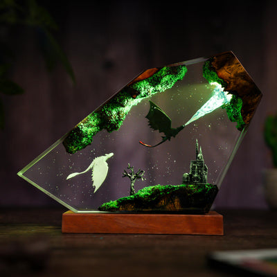 Flying Toothless and Light Fury Resin Lamp