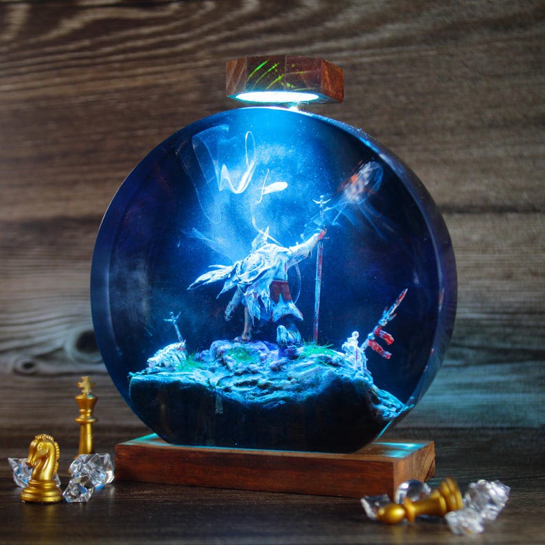 Blue Witch Resin Lamp