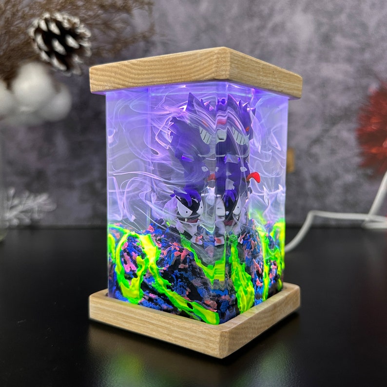 Gengar and Haunter Pokemon Resin Epoxy Lamp, Night Light