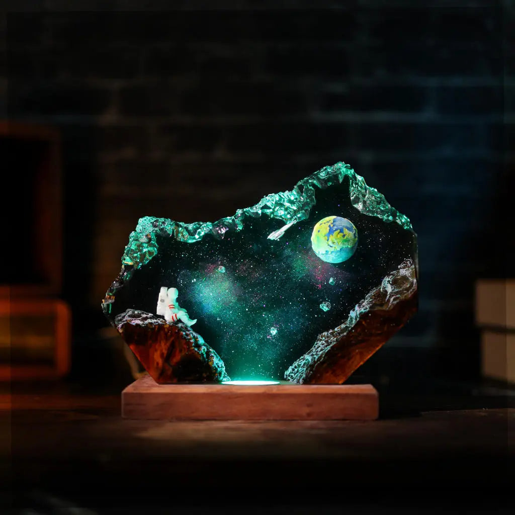 The Earth and Astronaut Epoxy Resin Lamp