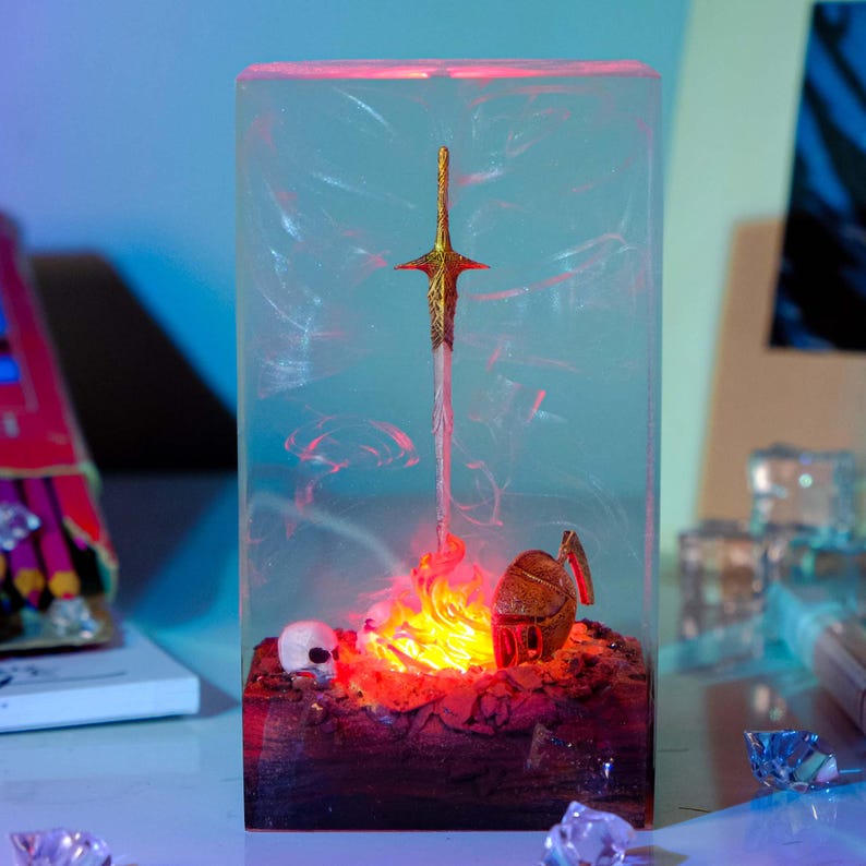Fire Glowing Sword Resin Lamp
