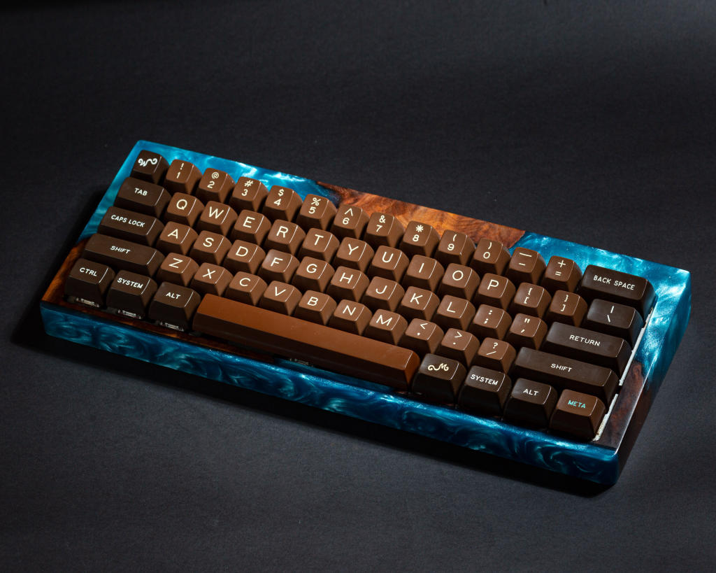 Blue Resin and Wood Keyboard Case