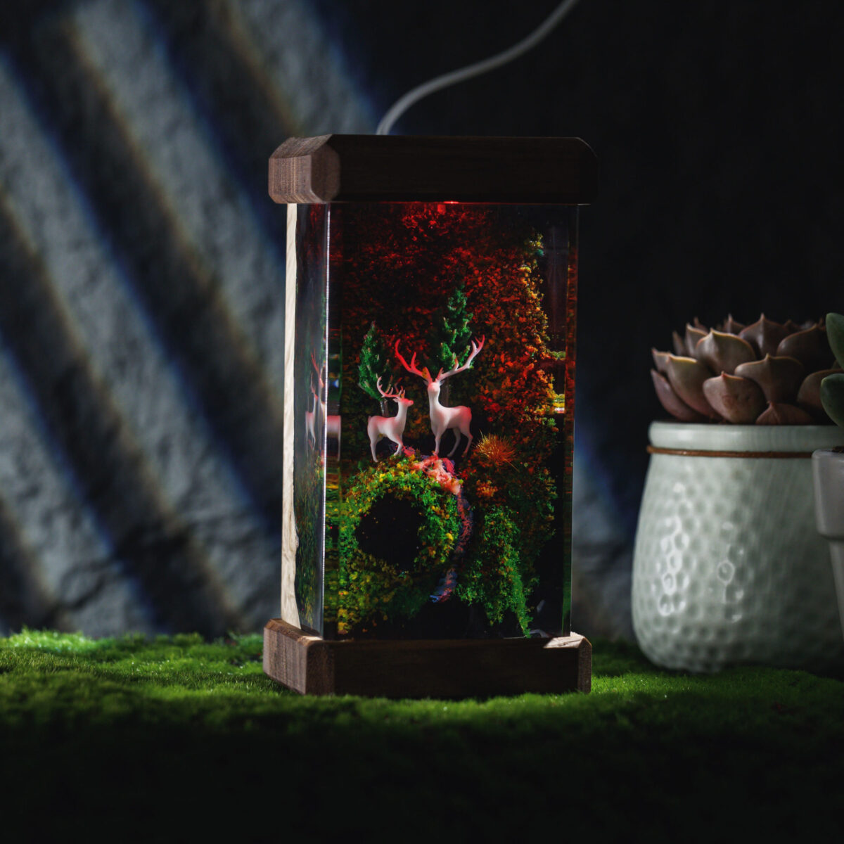 Deer and Landscape Resin Lamp