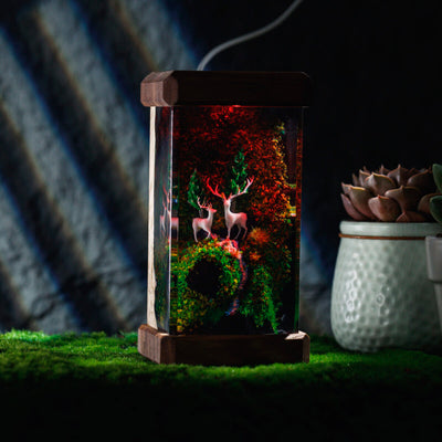 Deer and Landscape Resin Lamp