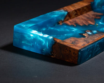 Blue Resin and Wood Keyboard Case