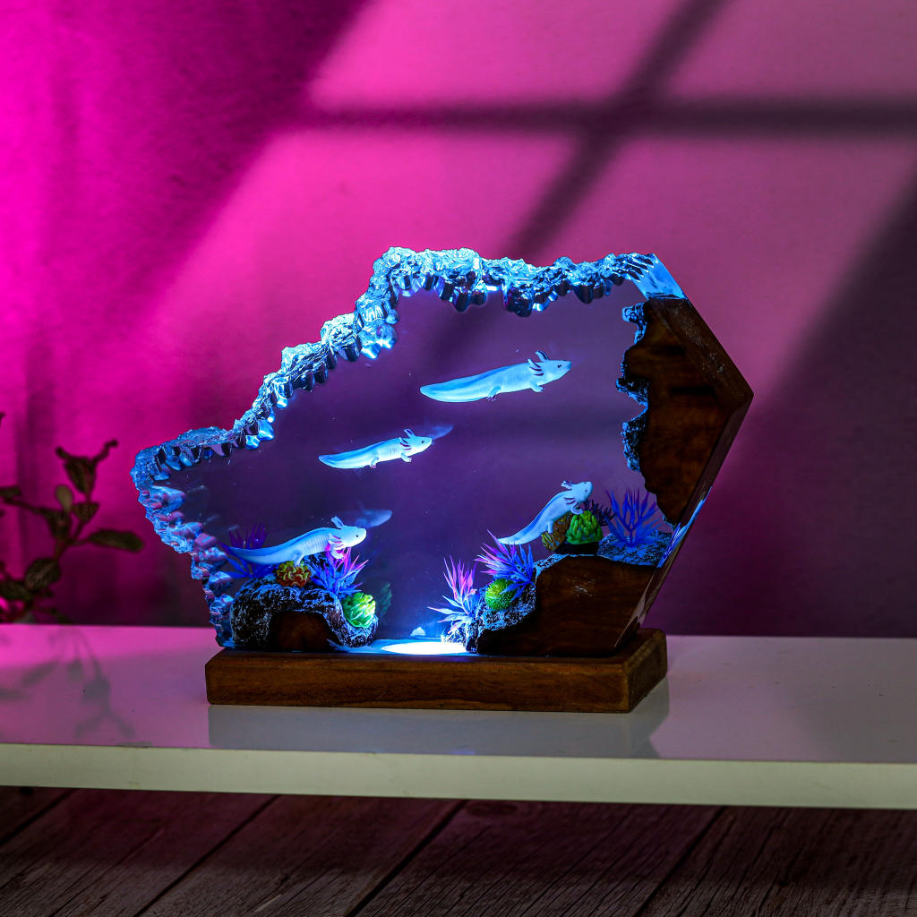 Swimming Axolotl Epoxy Lamp