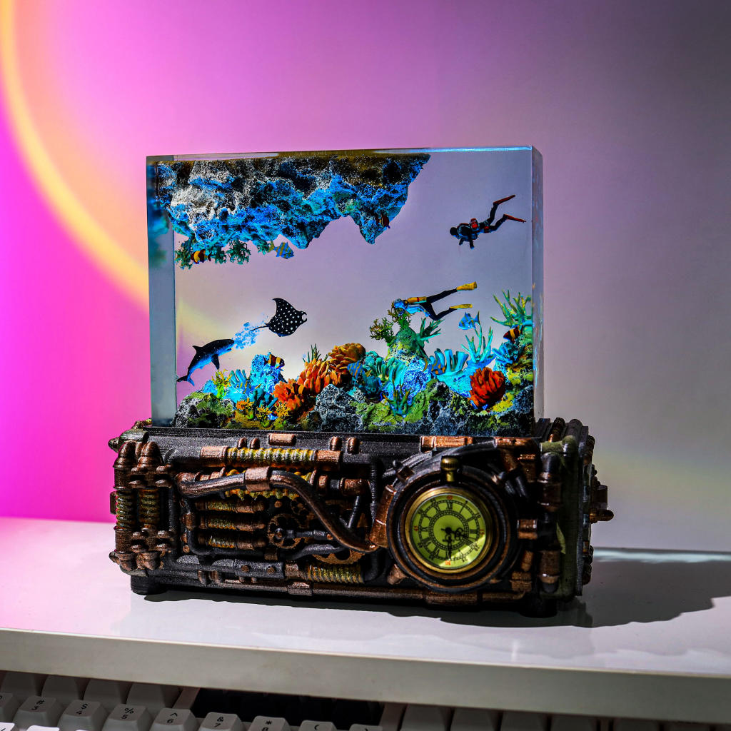 Underwater Scene and Classic clock Resin Lamp