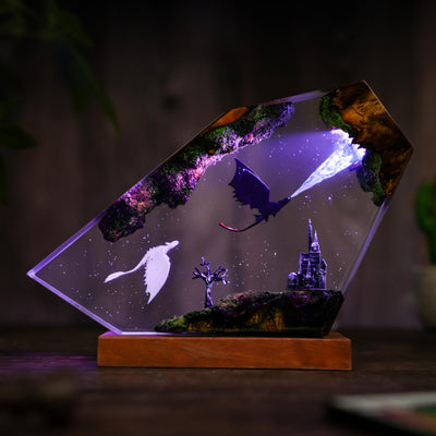 Flying Toothless and Light Fury Resin Lamp