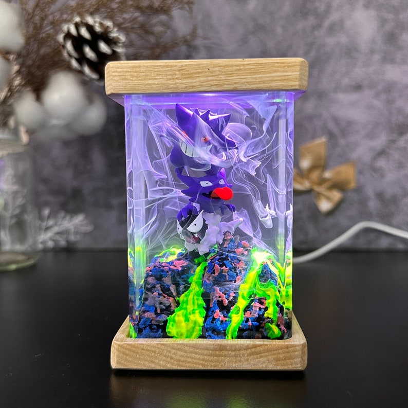 Gengar and Haunter Pokemon Resin Epoxy Lamp, Night Light