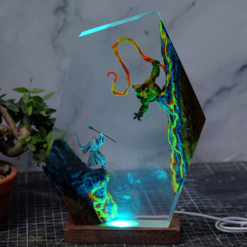 Grey Wizard VS Balrog Resin Lamp