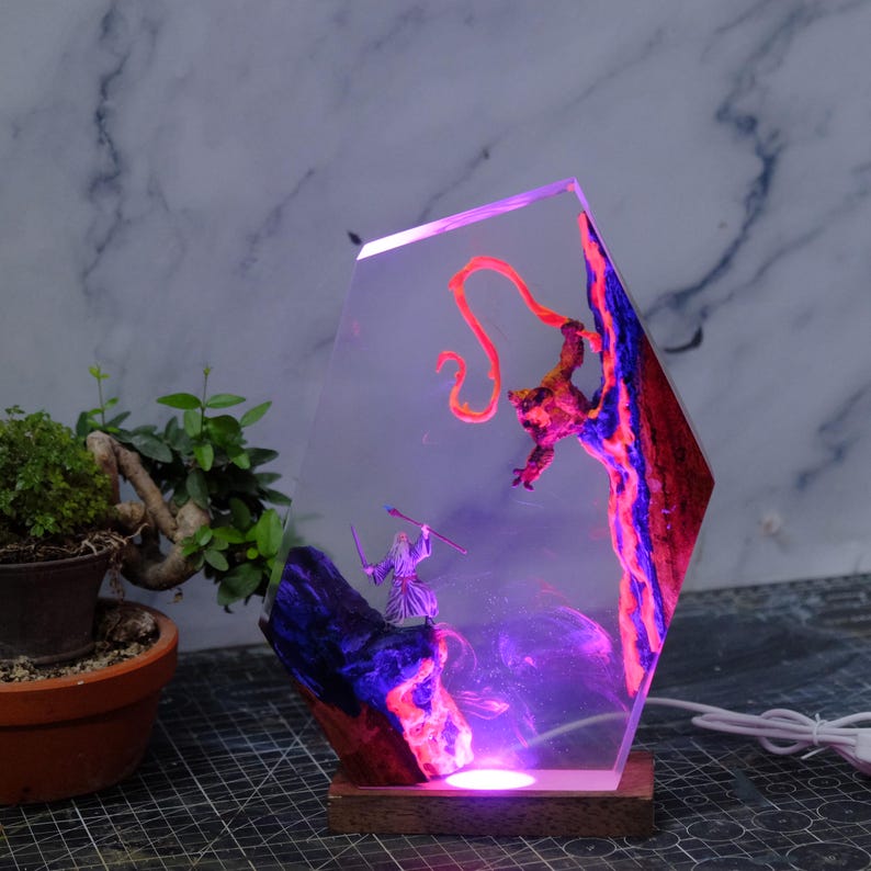 Grey Wizard VS Balrog Resin Lamp