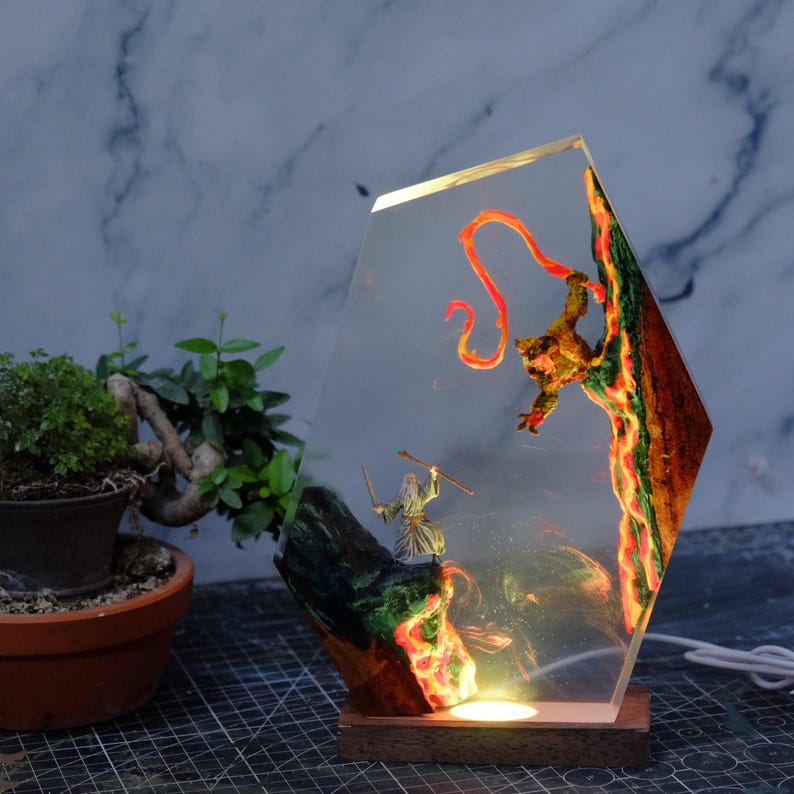 Grey Wizard VS Balrog Resin Lamp