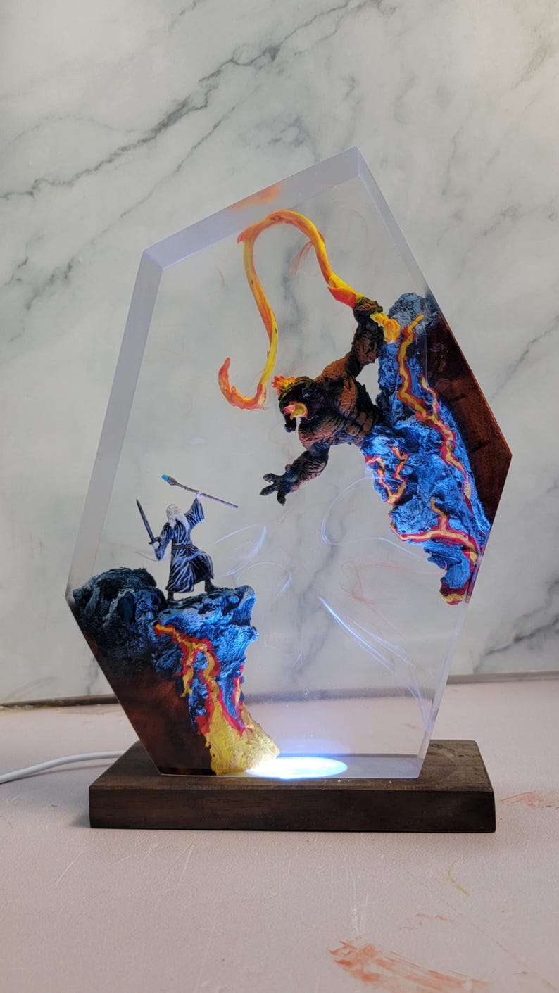 Grey Wizard VS Balrog Resin Lamp