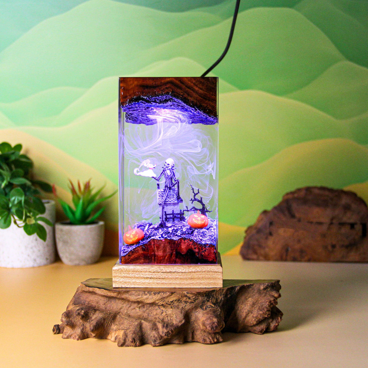 Skeleton With Pumpkin Resin Lamp