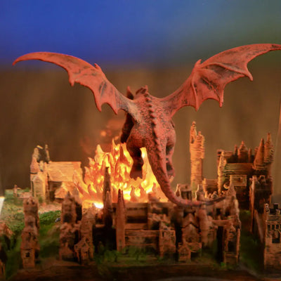 Fantasy Dragon Breathing Fire on City Resin Lamp