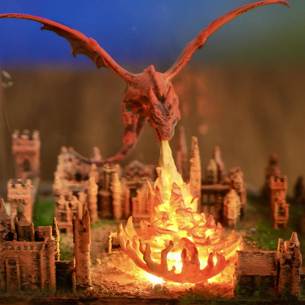 Fantasy Dragon Breathing Fire on City Resin Lamp