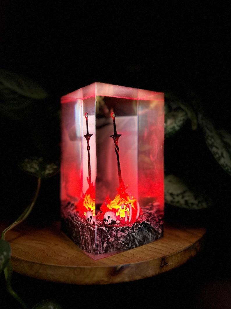 Red Fire Swords Resin Lamp