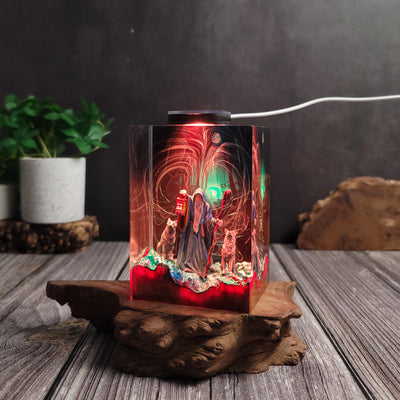 Wizard & Wolves in Enchanted Forest Resin Lamp