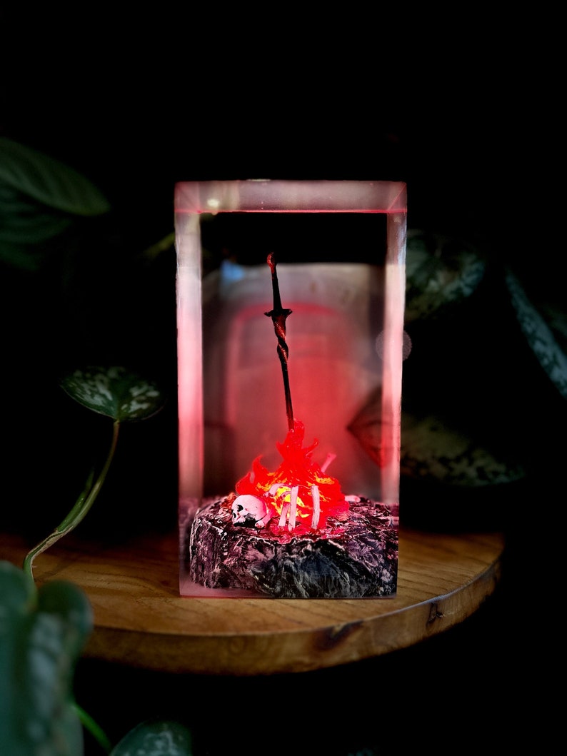 Red Fire Swords Resin Lamp