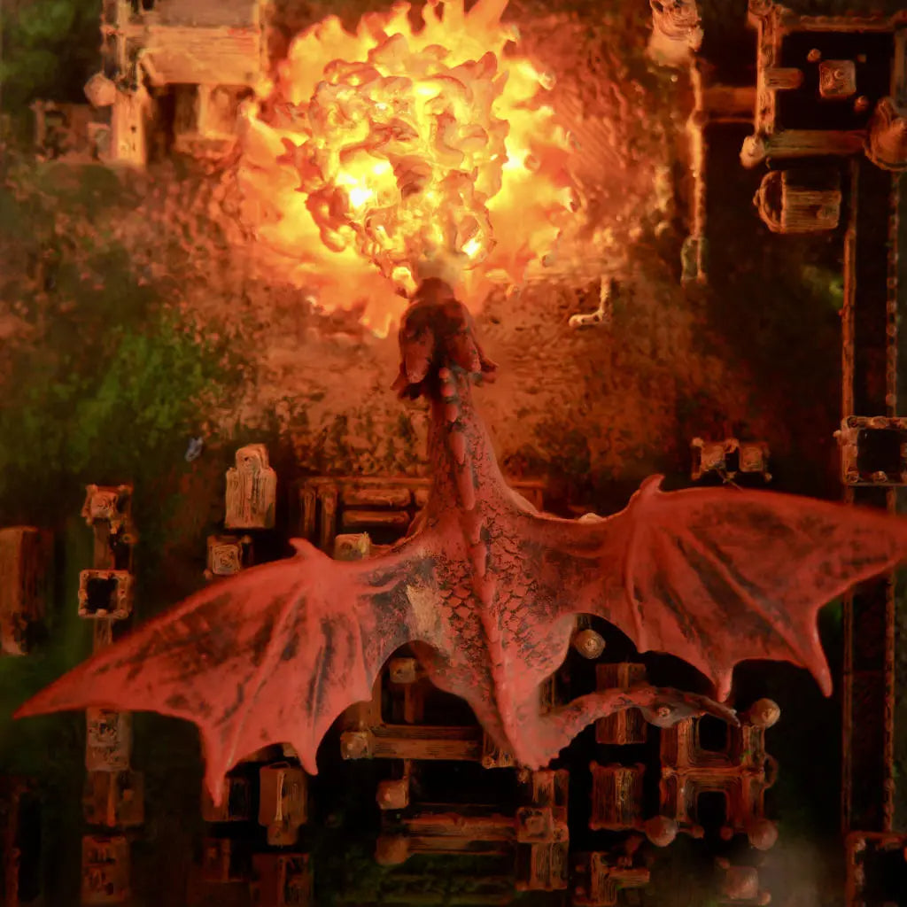 Fantasy Dragon Breathing Fire on City Resin Lamp