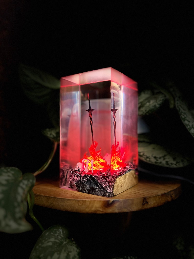 Red Fire Swords Resin Lamp