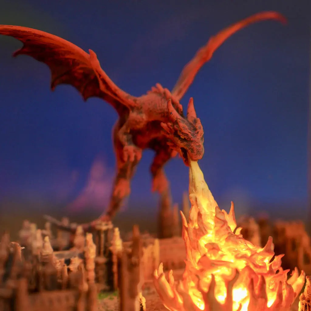 Fantasy Dragon Breathing Fire on City Resin Lamp