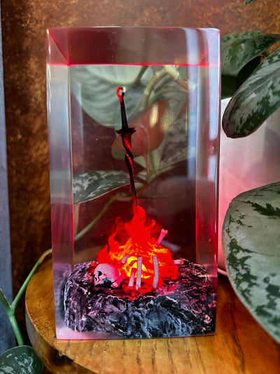 Red Fire Swords Resin Lamp